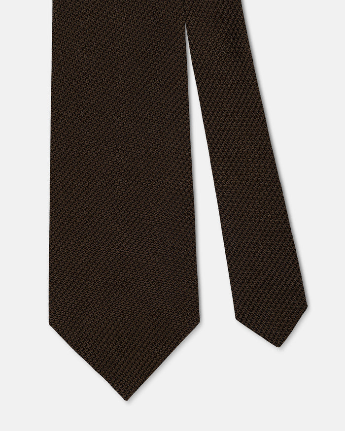 Made-in-UK Solid Brown Grenadine Tie