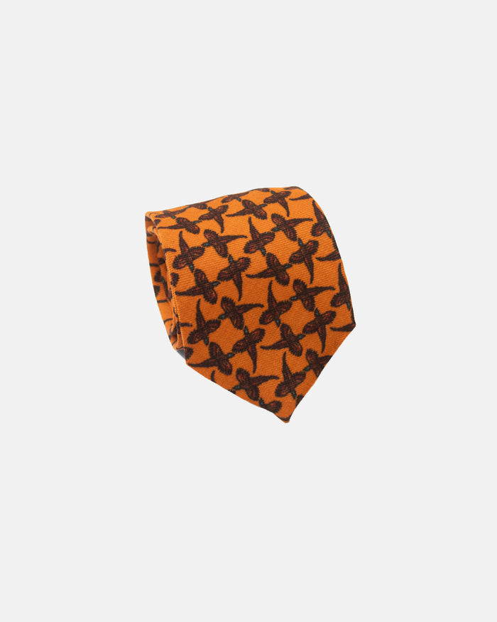 Made-in-UK Yellow Pheasant Wool Challis Tie