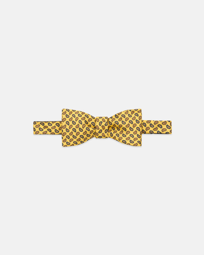 Made-in-UK Yellow Printed Pine Silk Bow Tie