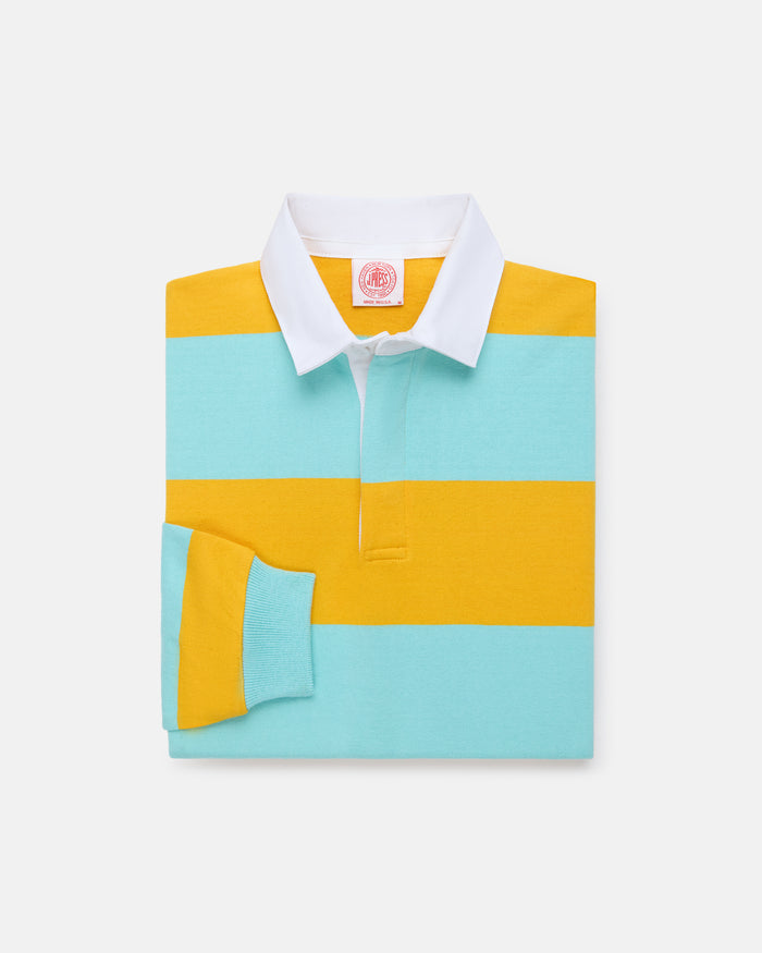 Made-in-USA Aqua & Gold Guard Stripe Cotton Rugby