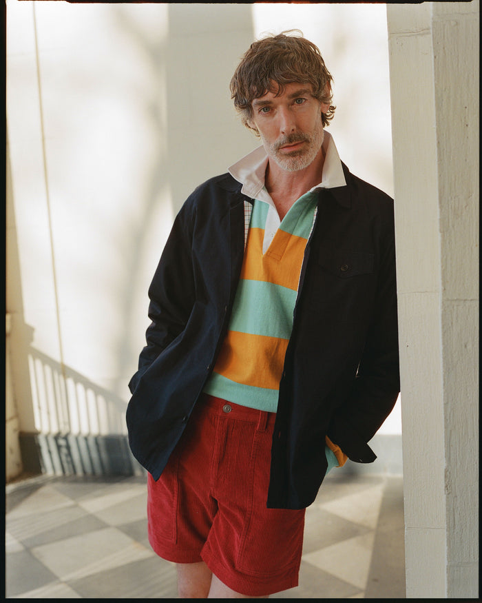 Made-in-USA Aqua & Gold Guard Stripe Cotton Rugby