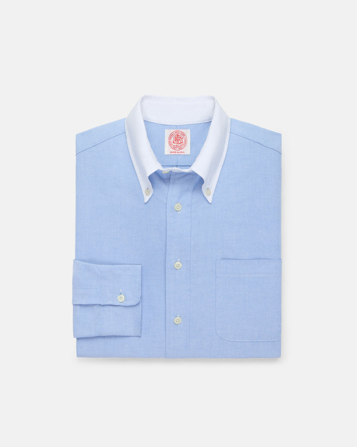 Made-in-USA Blue Contrast Collar Oxford Cloth Sport Shirt - Regular Fit