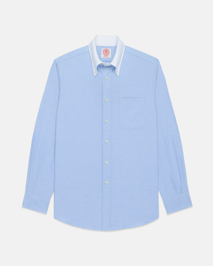 Made-in-USA Blue Contrast Collar Oxford Cloth Sport Shirt - Regular Fit