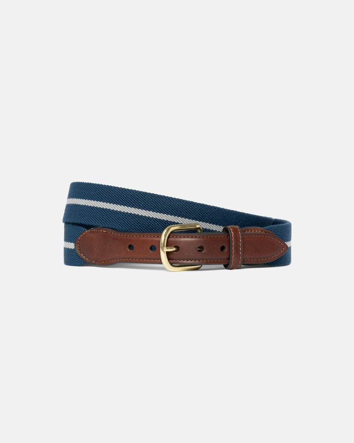 Made-in-USA Blue & Grey Striped Belgian Stretch Surcingle Belt