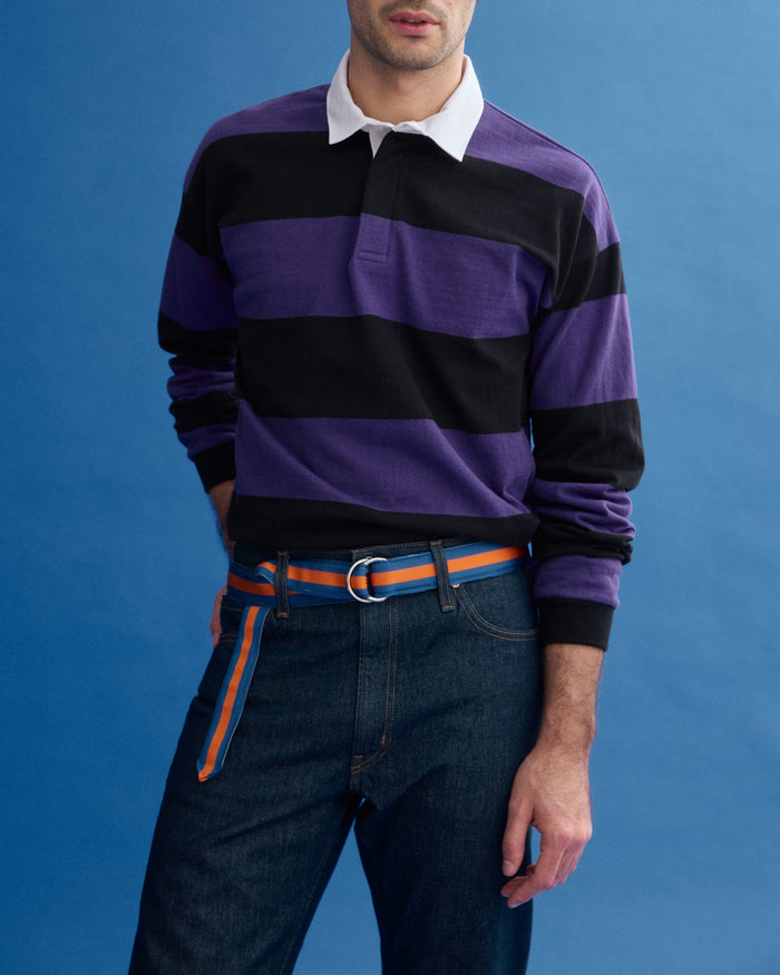 Made-in-USA Blue & Orange Striped Ribbon Belt