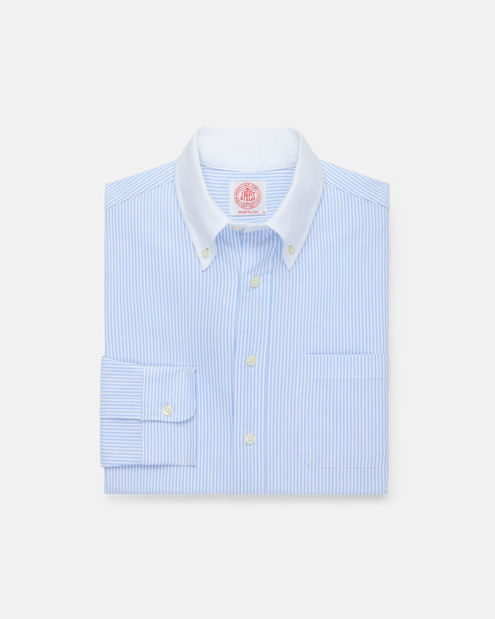 Made-in-USA Blue Stripe Contrast Collar Oxford Cloth Sport Shirt - Regular Fit