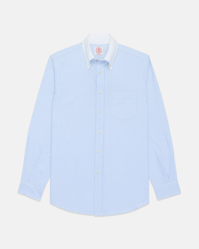 Made-in-USA Blue Stripe Contrast Collar Oxford Cloth Sport Shirt - Regular Fit