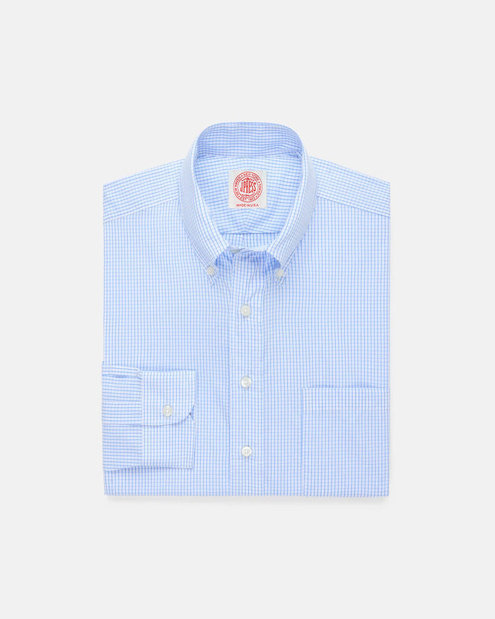 Made-in-USA Blue Tattersall Button Down Oxford Cloth Shirt - Classic Fit