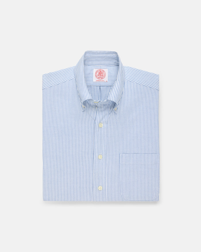 Made-in-USA Blue University Stripe Oxford Cloth Short Sleeve Sport Shirt - Classic Fit