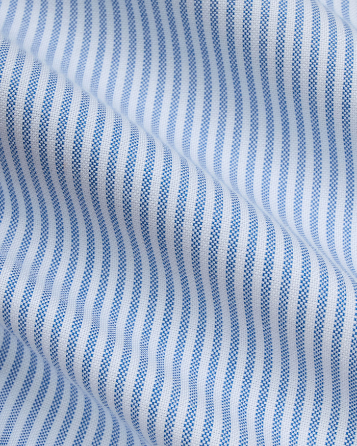 Made-in-USA Blue University Stripe Oxford Cloth Short Sleeve Sport Shirt - Classic Fit