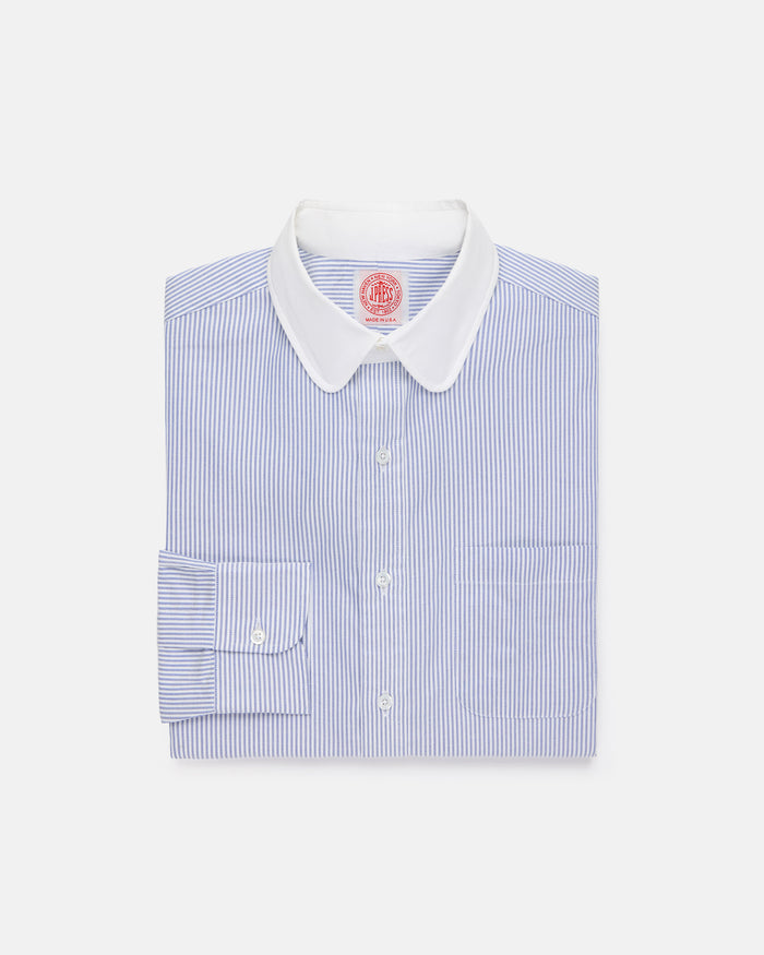 Made-in-USA Blue University Stripe Oxford Club Collar Dress Shirt - Classic Fit
