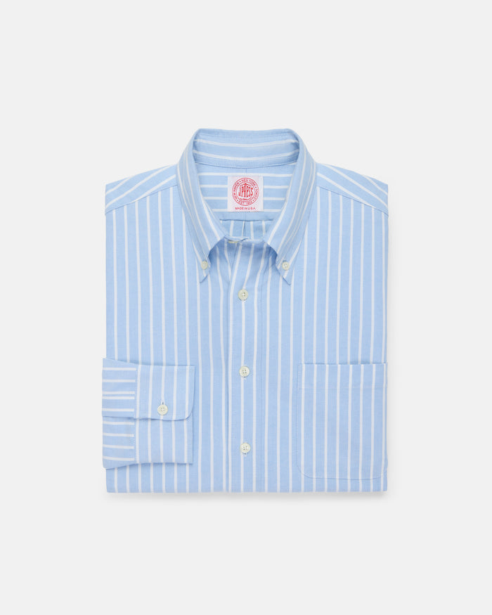 Made-in-USA Blue & White Stripe Oxford Cloth Sport Shirt - Classic Fit