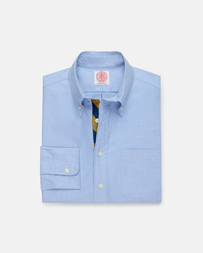 Made-in-USA Blue with Guard Stripe Placket Oxford Cloth Sport Shirt - Regular Fit