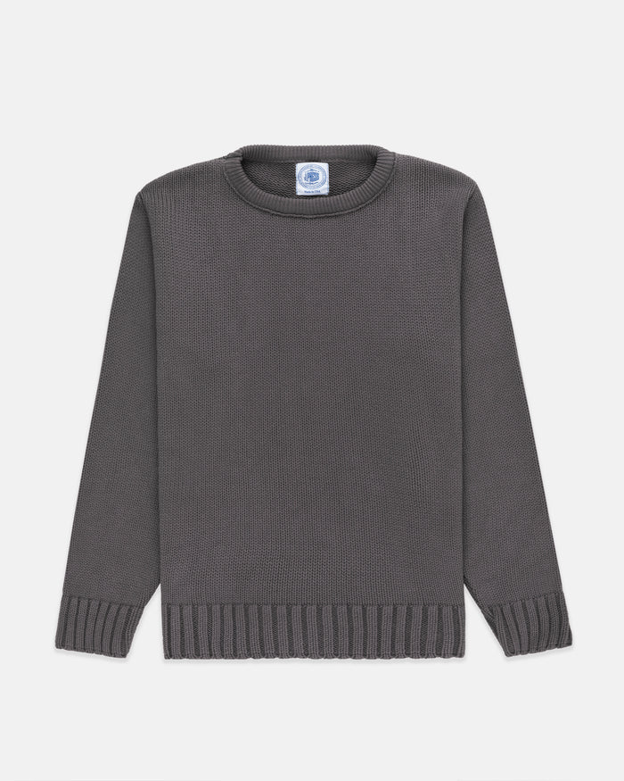 Made-in-USA Charcoal Chunky Cotton Crewneck Sweater