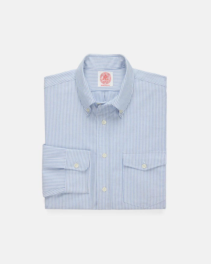 Made-in-USA Flap Pocket Blue University Stripe Oxford Cloth Shirt - Classic Fit