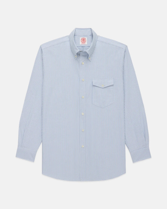 Made-in-USA Flap Pocket Blue University Stripe Oxford Cloth Shirt - Regular Fit