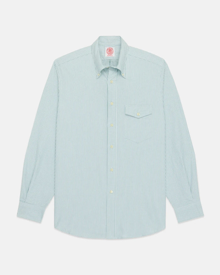 Made-in-USA Flap Pocket Green University Stripe Oxford Cloth Shirt - Classic Fit