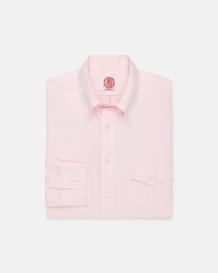 Made-in-USA Flap Pocket Pink University Stripe Oxford Cloth Button Down Sportshirt - Classic Fit