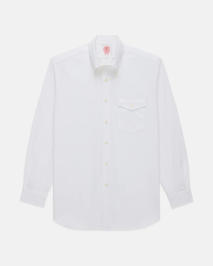 Made-in-USA Flap Pocket White Oxford Cloth Button Down Shirt - Regular Fit