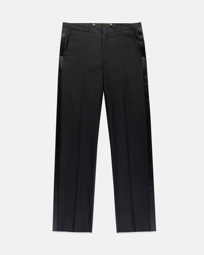 Made-in-USA Formal Worsted Wool Trousers With Grosgrain Braid