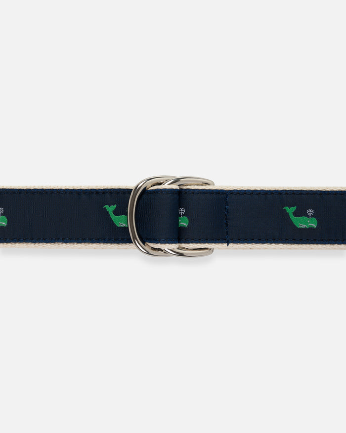 Made-in-USA Green Whales Motif D Ring Belt