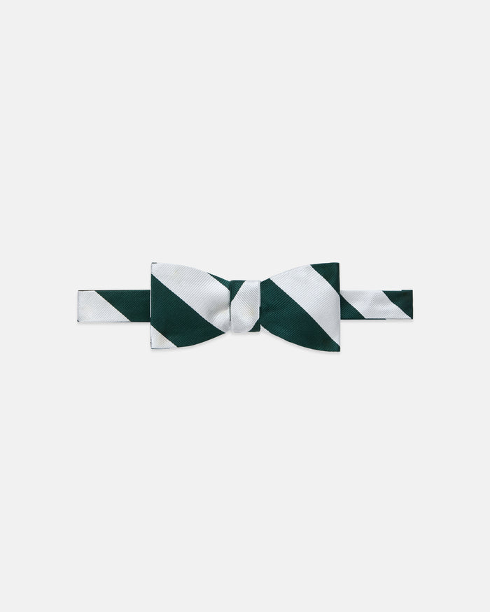 Made-in-USA Green & White Guard Stripe Repp Bow Tie