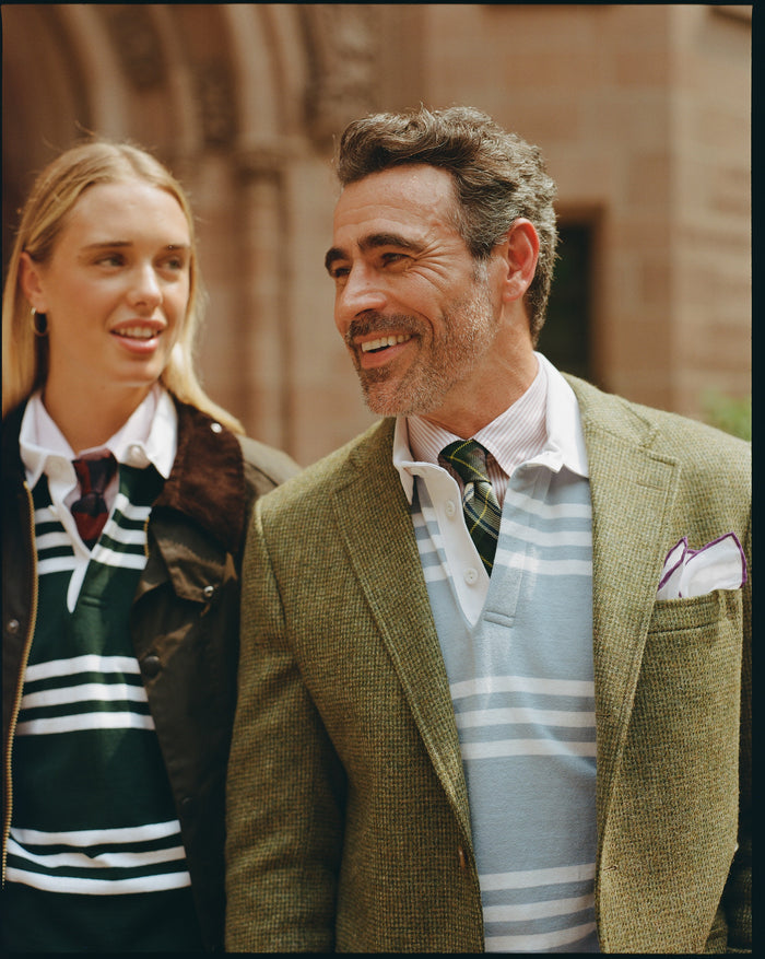 Made-in-USA Green & White Triple Stripe Cotton Rugby