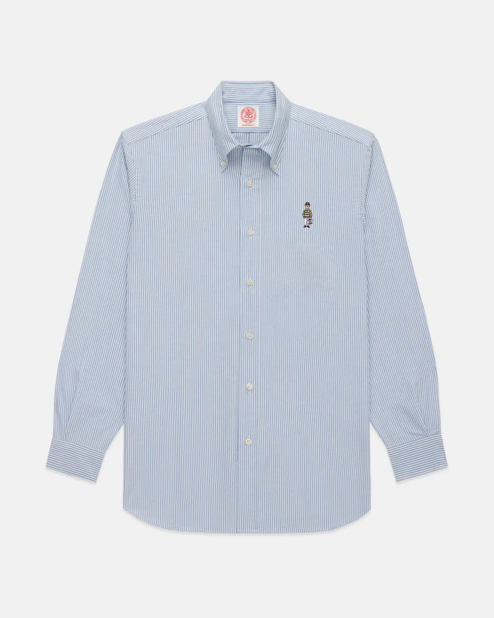 Made-in-USA "Ivy Guy" Blue Striped Oxford Cloth Sport Shirt - Classic Fit