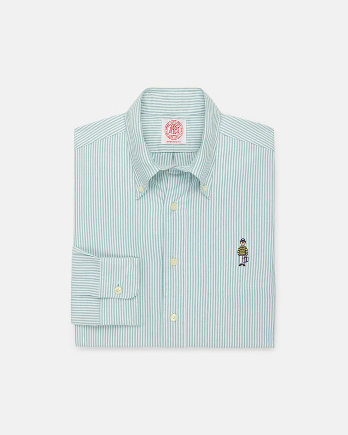 Made-in-USA "Ivy Guy" Green University Stripe Oxford Cloth Shirt - Classic Fit