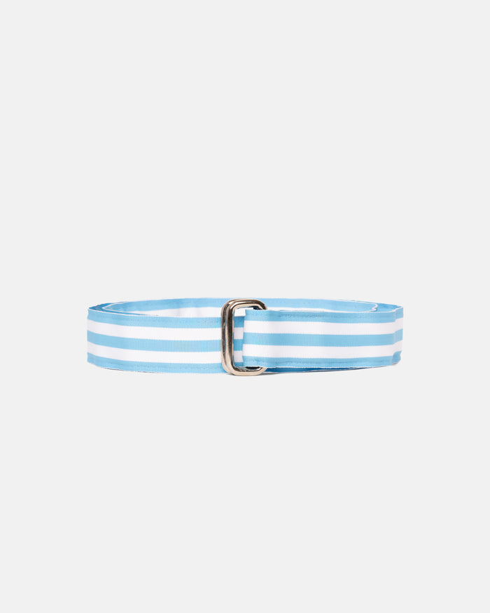 Made-in-USA Light Blue & White Stripe Grosgrain Ribbon Belt