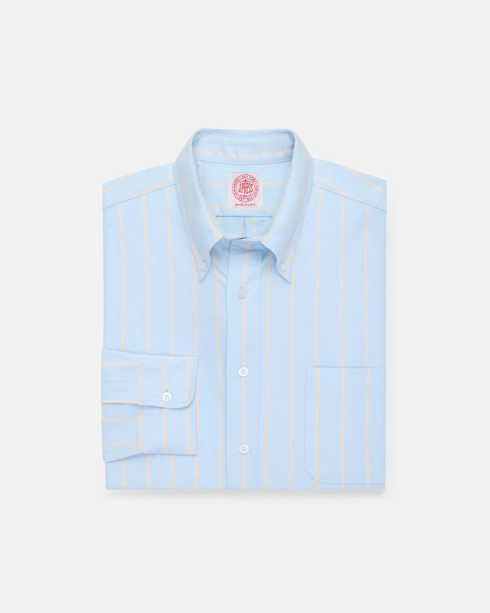 Made-in-USA Light Blue with Orange Stripe Oxford Cloth Sport Shirt - Classic Fit