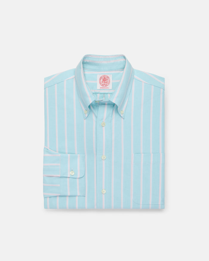 Made-in-USA Mint & Pink Stripe Oxford Cloth Sport Shirt - Classic Fit