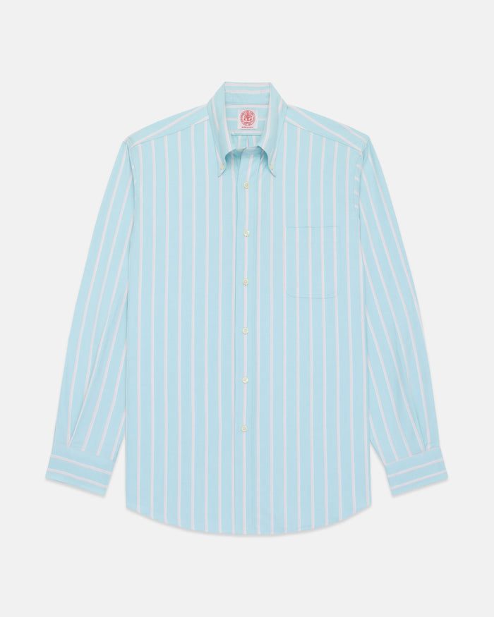 Made-in-USA Mint & Pink Stripe Oxford Cloth Sport Shirt - Classic Fit