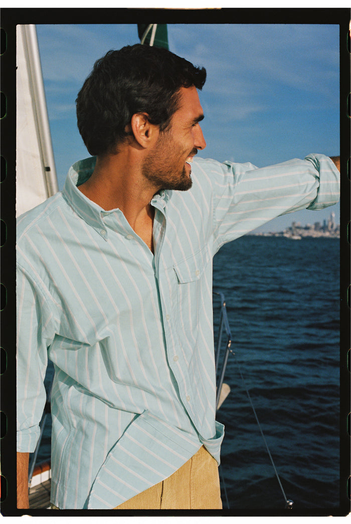 Made-in-USA Mint & Pink Stripe Oxford Cloth Sport Shirt - Classic Fit