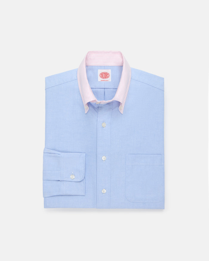 Made-in-USA Mister Mort Blue with Pink Stripe Contrast Collar Oxford Sport Shirt