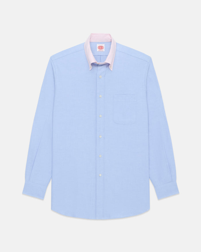 Made-in-USA Mister Mort Blue with Pink Stripe Contrast Collar Oxford Sport Shirt