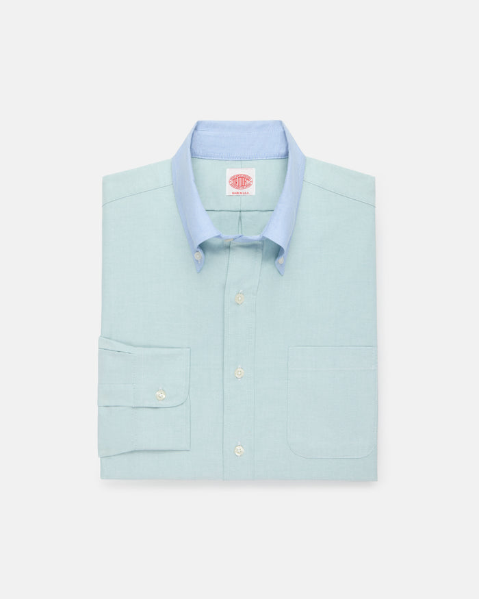 Made-in-USA Mister Mort Green with Blue Contrast Collar Oxford Sport Shirt