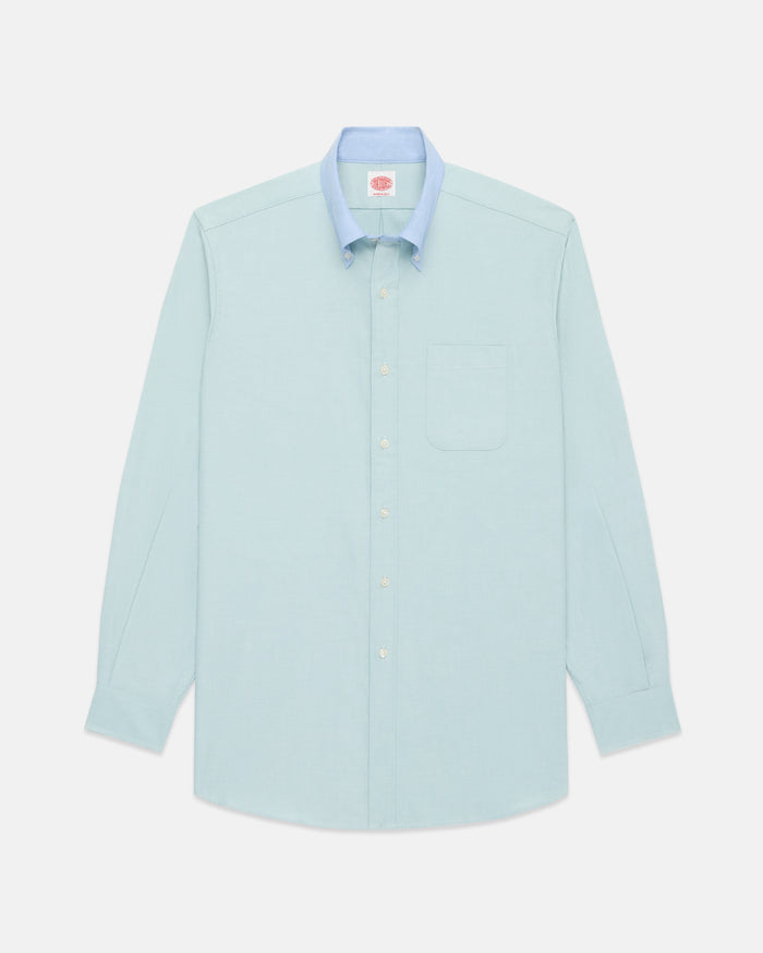 Made-in-USA Mister Mort Green with Blue Contrast Collar Oxford Sport Shirt