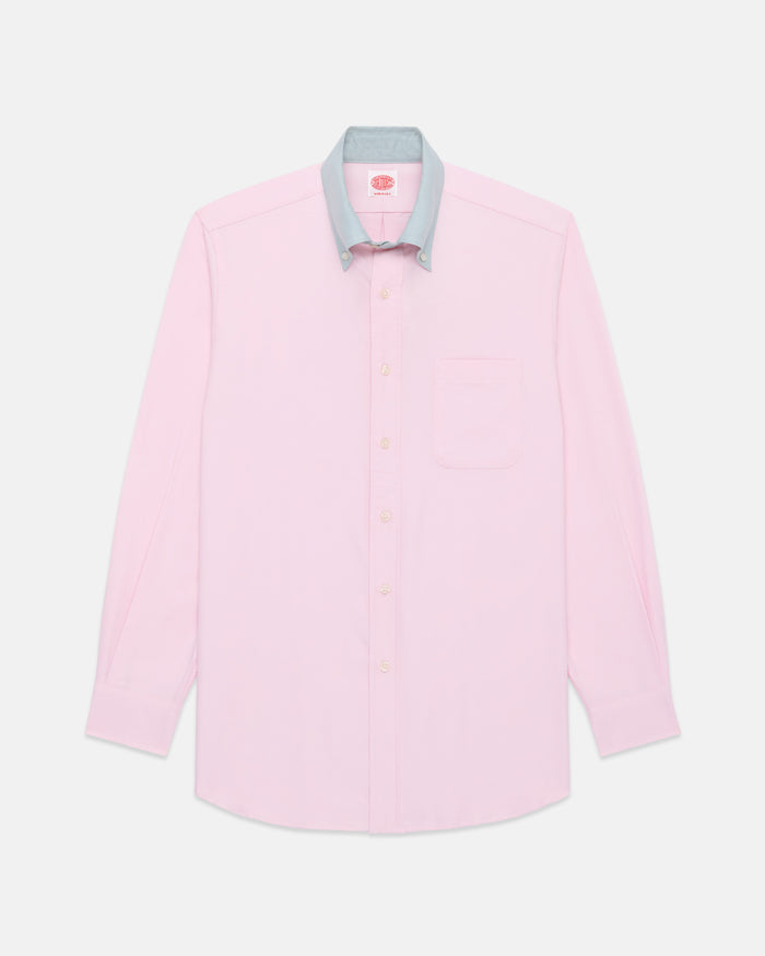 Made-in-USA Mister Mort Pink with Green Contrast Collar Oxford Sport Shirt