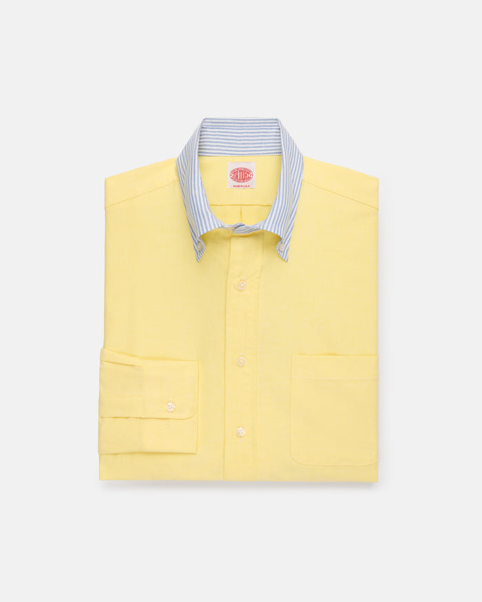 Made-in-USA Mister Mort Yellow with Blue Stripe Contrast Collar Oxford Sport Shirt
