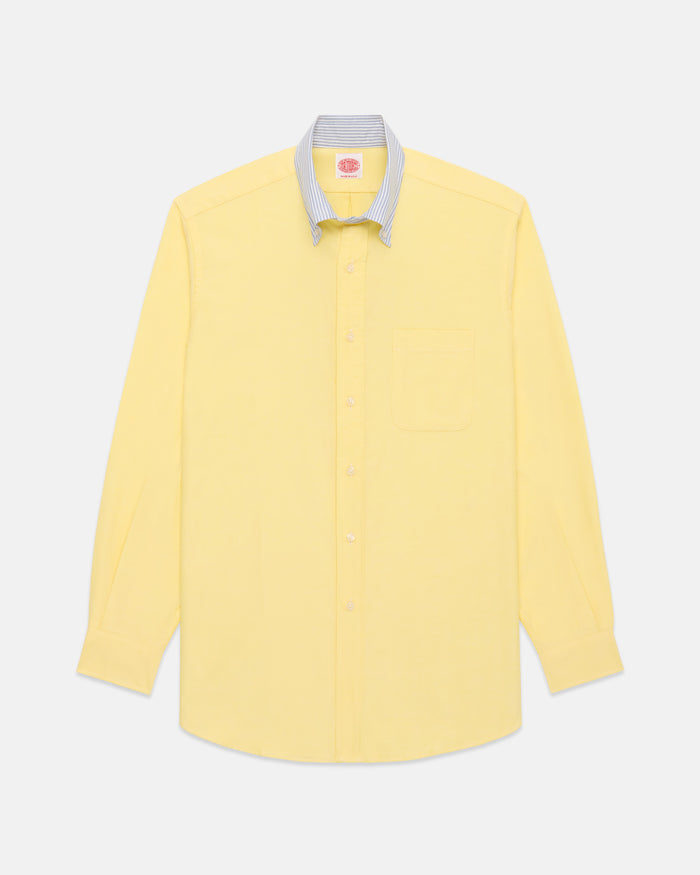 Made-in-USA Mister Mort Yellow with Blue Stripe Contrast Collar Oxford Sport Shirt