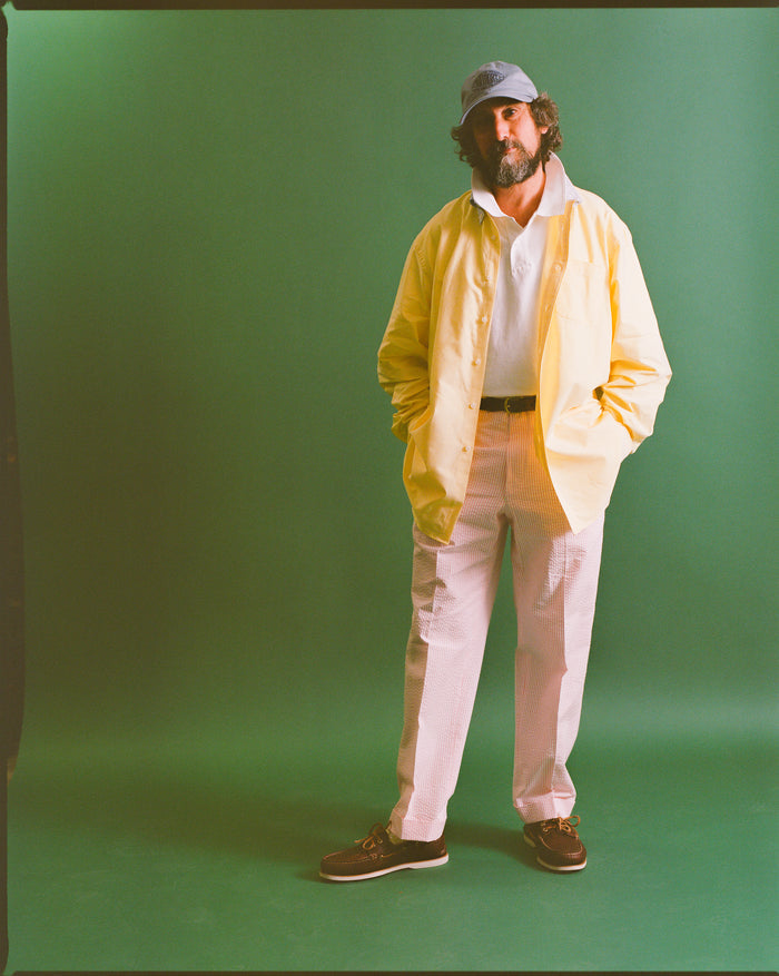 Made-in-USA Mister Mort Yellow with Blue Stripe Contrast Collar Oxford Sport Shirt