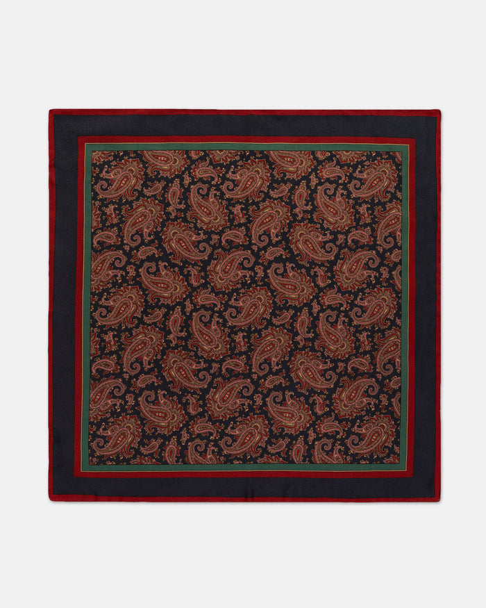 Made-in-USA Navy & Burgundy Paisley Silk Pocket Square