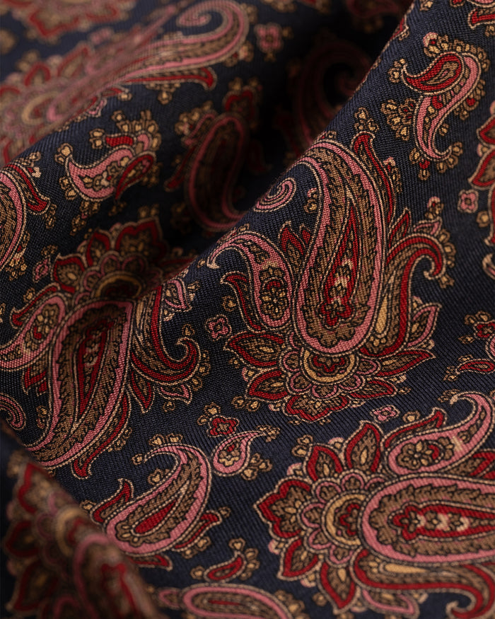 Made-in-USA Navy & Burgundy Paisley Silk Pocket Square