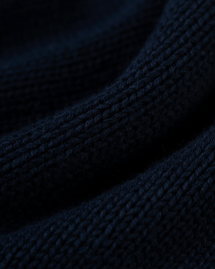 Made-in-USA Navy Chunky Cotton Crewneck Sweater