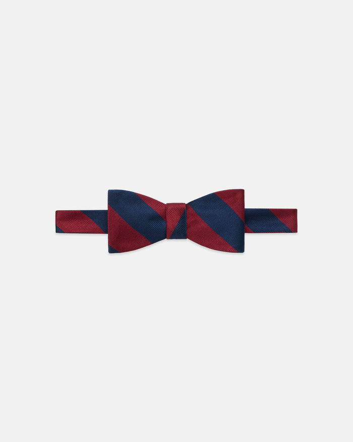 Made-in-USA Navy & Dark Red Guard Stripe Repp Bow Tie