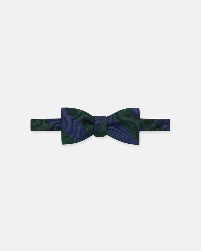 Made-in-USA Navy & Green Guard Stripe Silk Repp Bow Tie