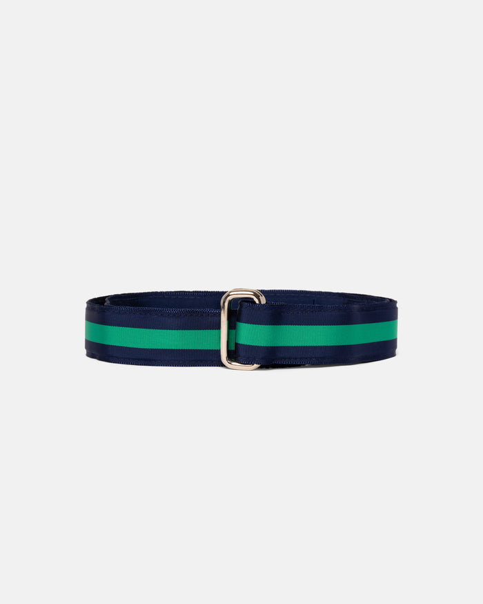 Made-in-USA Navy & Green Striped Grosgrain Ribbon Belt