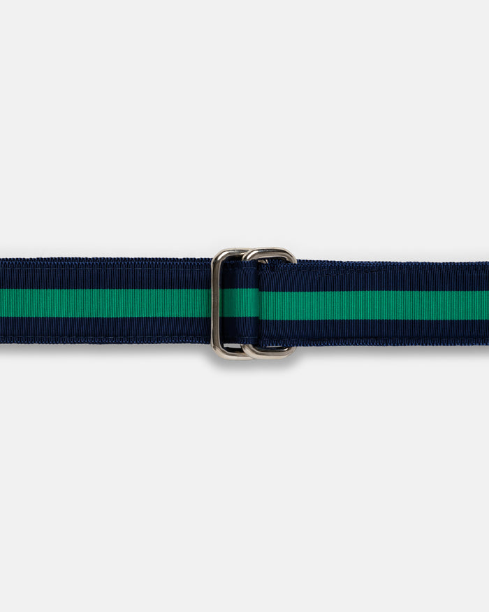 Made-in-USA Navy & Green Striped Grosgrain Ribbon Belt