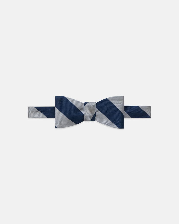 Made-in-USA Navy & Grey Guard Stripe Repp Bow Tie
